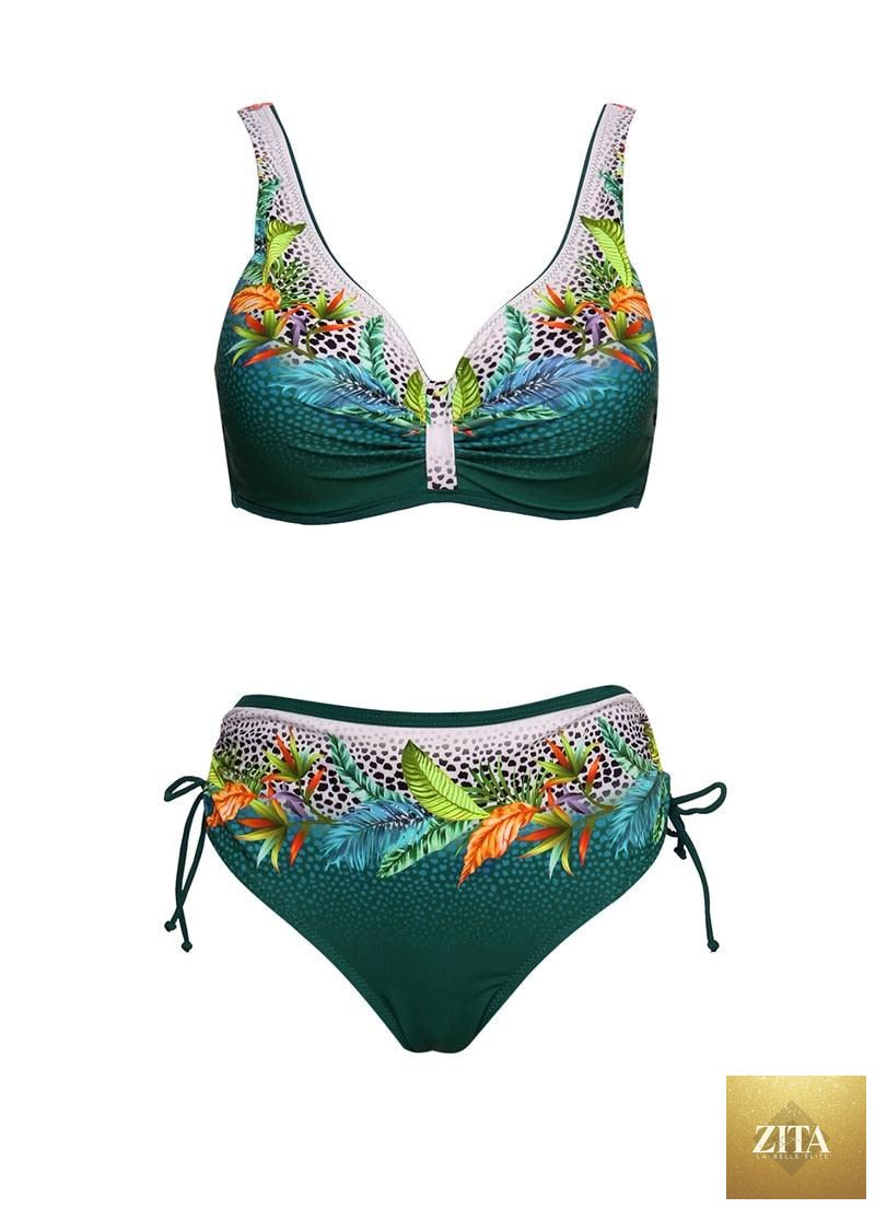 Stevvex floral high-waist bikini set with push-up top and matching bottoms for women, plus size summer two-piece swimwear.