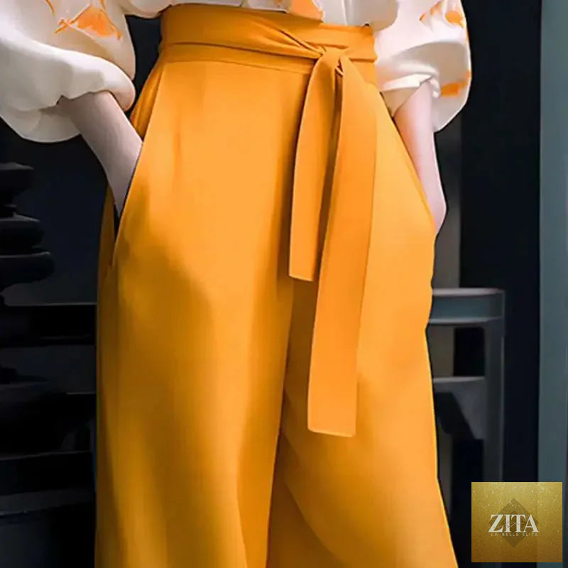 Royalessencelux floral silk slimming wear shirt set with orange pants, flab hiding design, plus size button full cup bra, 2XL.