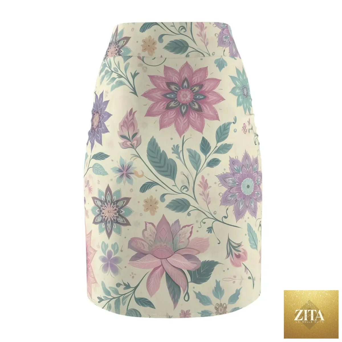 Vibrant floral print elegant spring pencil skirt by DipaliZ, tailored for women, showcasing a stylish and feminine design.
