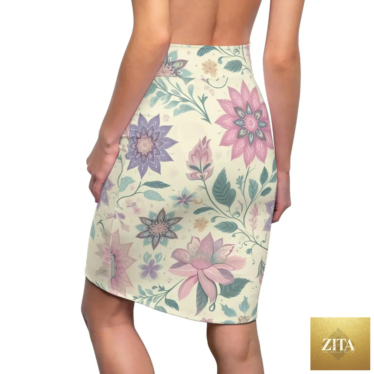 Elegant spring floral pencil skirt by DipaliZ, vibrant print, fitted style perfect for women’s fashion.