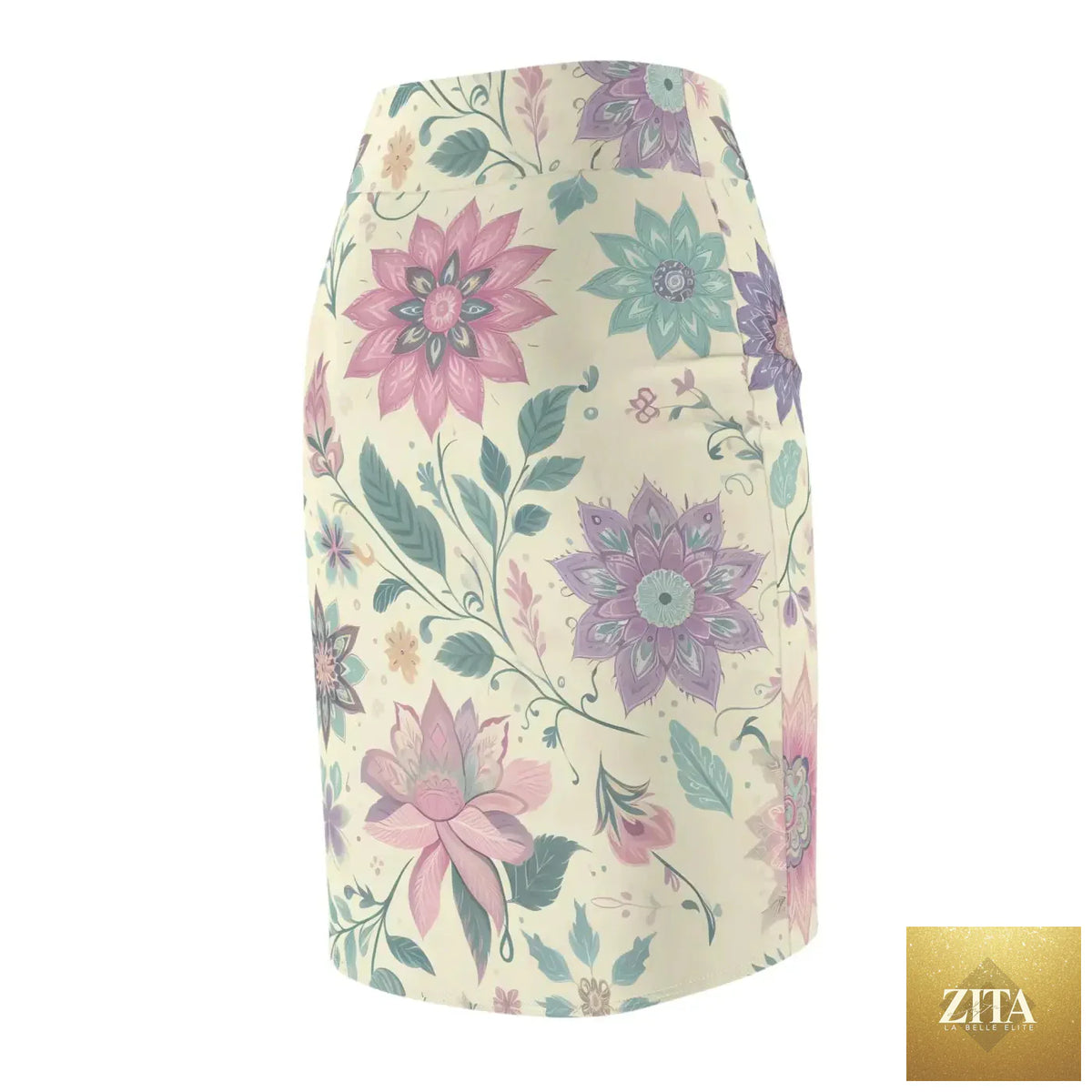 Elegant spring floral pencil skirt by DipaliZ, showcasing vibrant floral print and fitted design for women's stylish wear.
