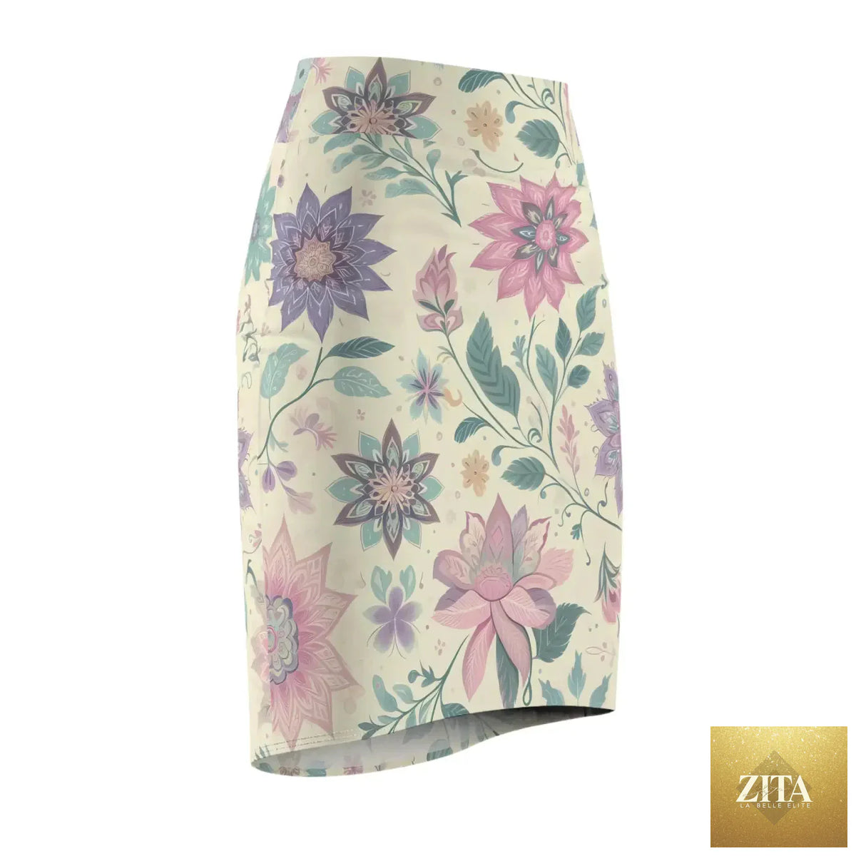 Elegant spring floral pencil skirt by DipaliZ featuring vibrant print, tailored fit, and stylish design for women.
