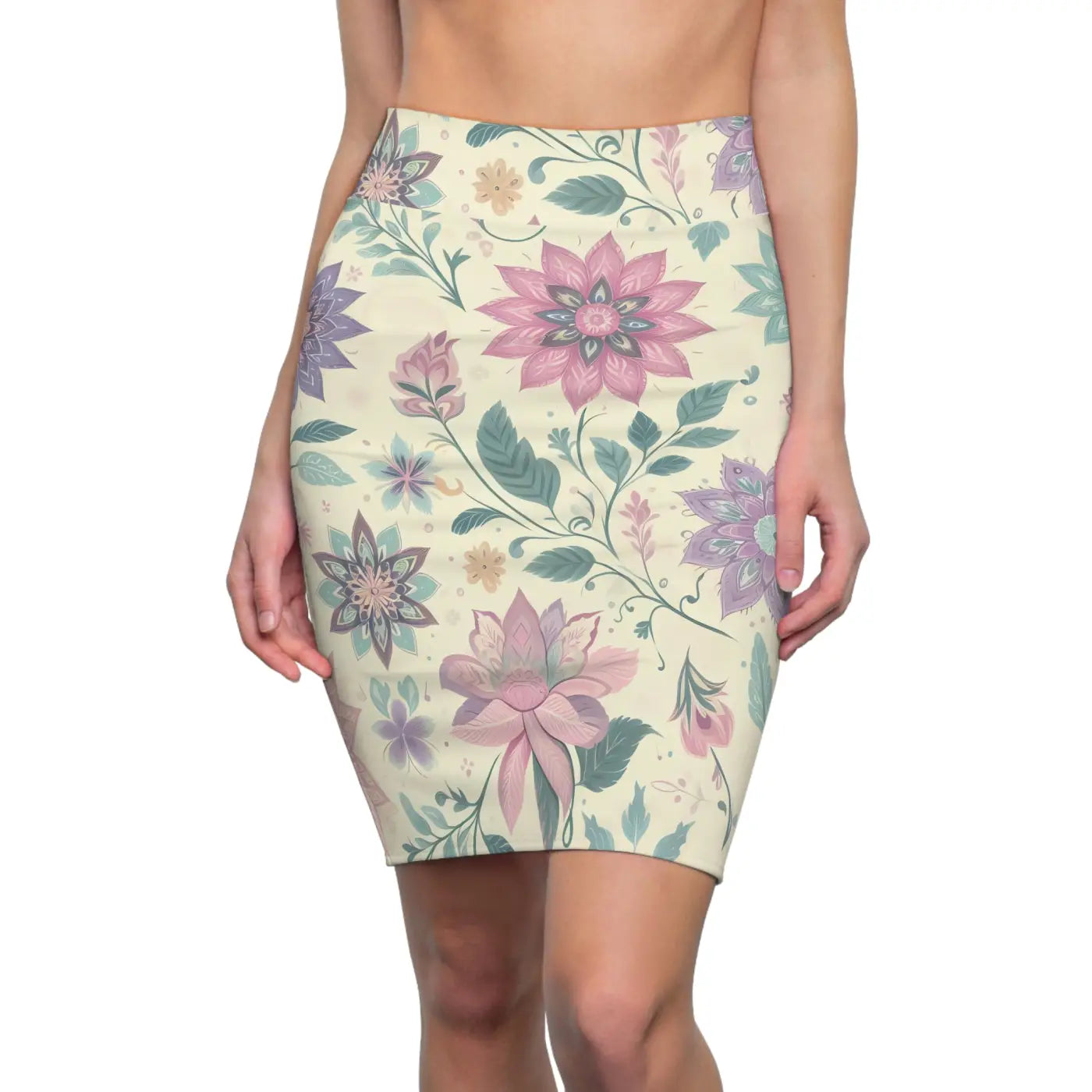 Elegant Spring Pencil Skirt - Vibrant Floral Print - DipaliZ