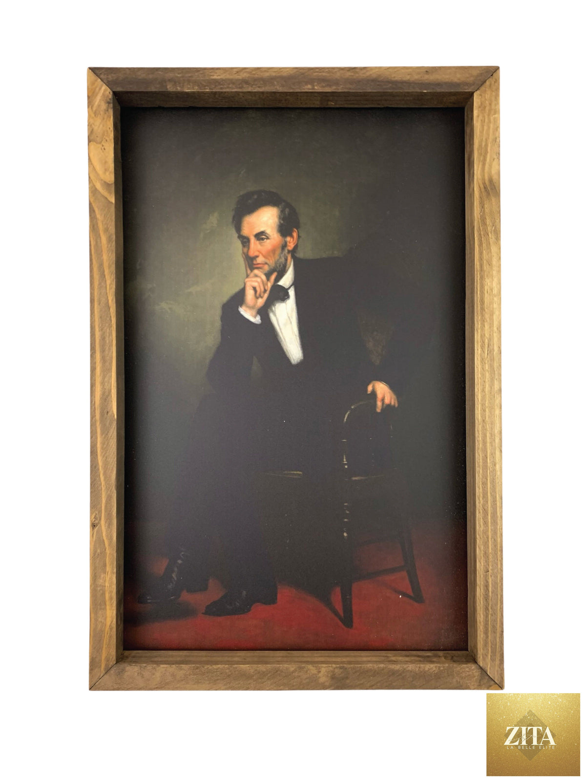 Formal framed art of Abraham Lincoln by 12timbers, featuring a detailed portrait of the 16th U.S. president in a classic style.