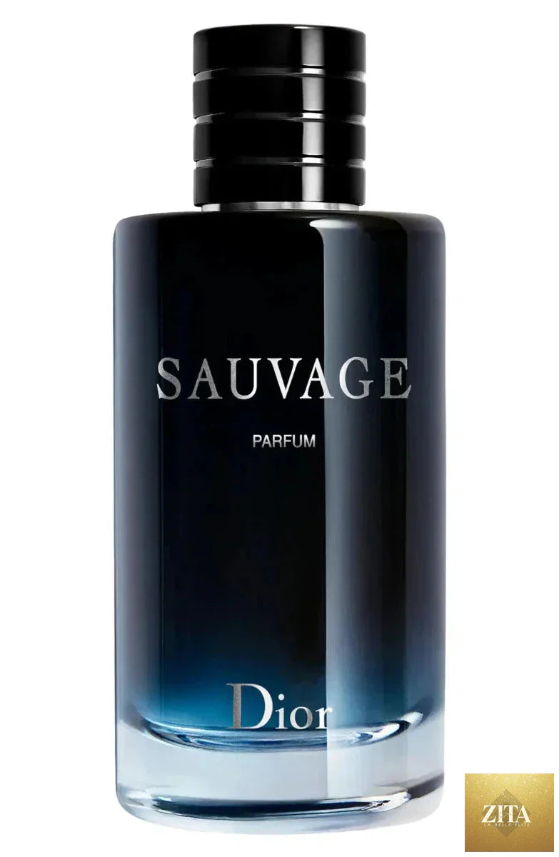 Mandotos Dior Sauvage men's parfum spray in 3.4 ounces, featuring a sleek bottle design and elegant fragrance display.