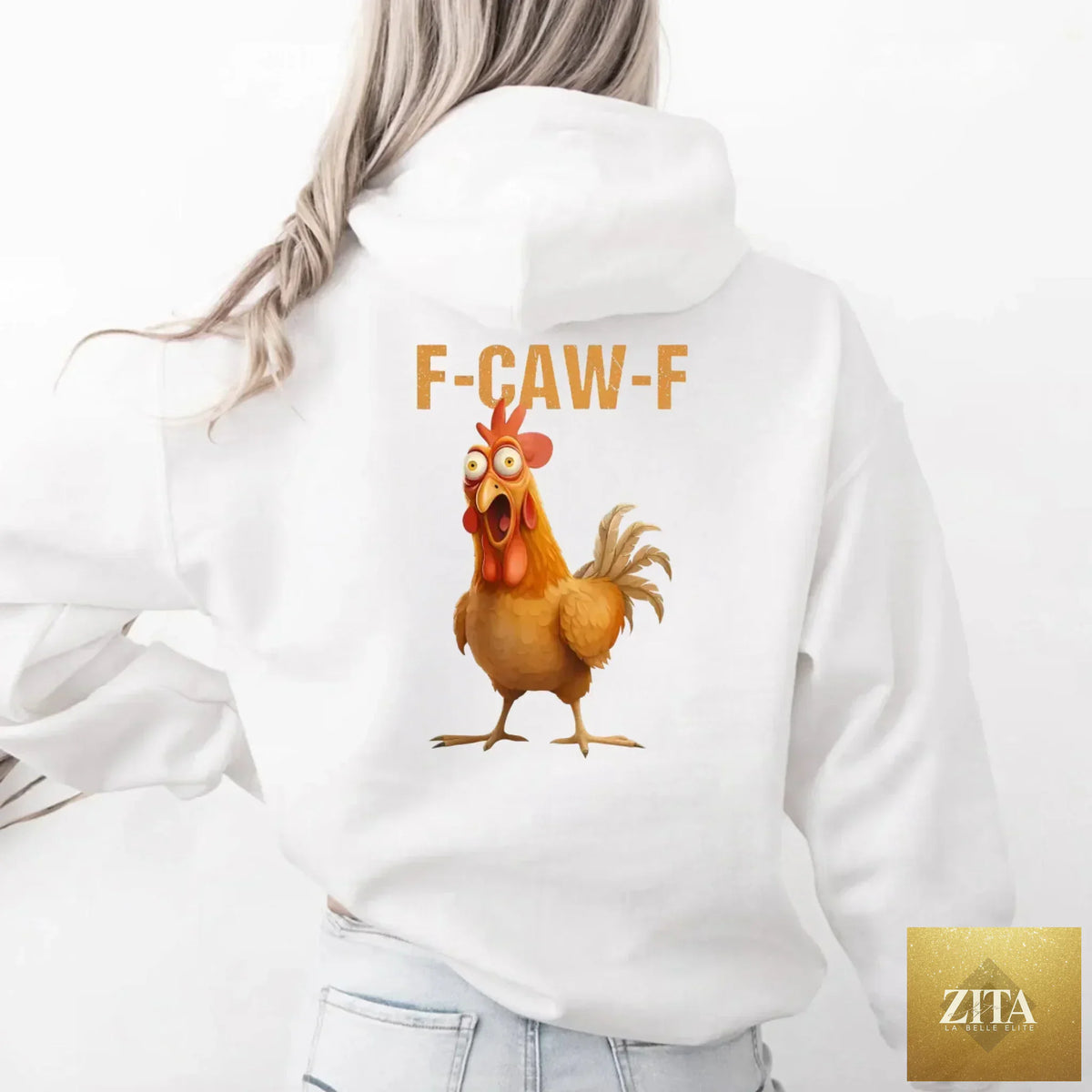 Unisex rooster hoodie featuring a humorous design from Adorb Custom Tees, made of soft fabric with a playful graphic print.