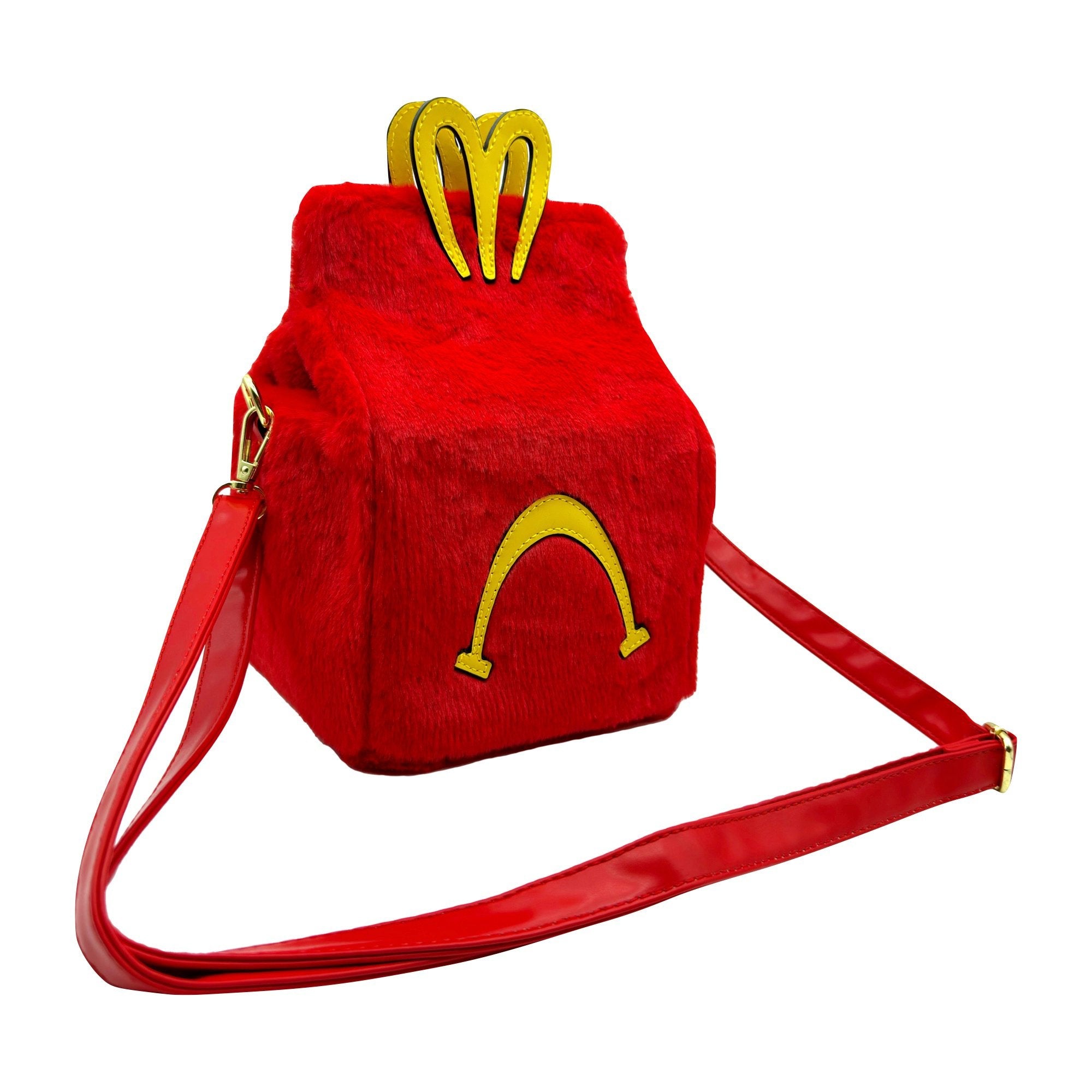 Furry Red Faux Fur Tote Bag – Golden Arch Statement Handbag for Y2K, Alt Fashion & Streetwear