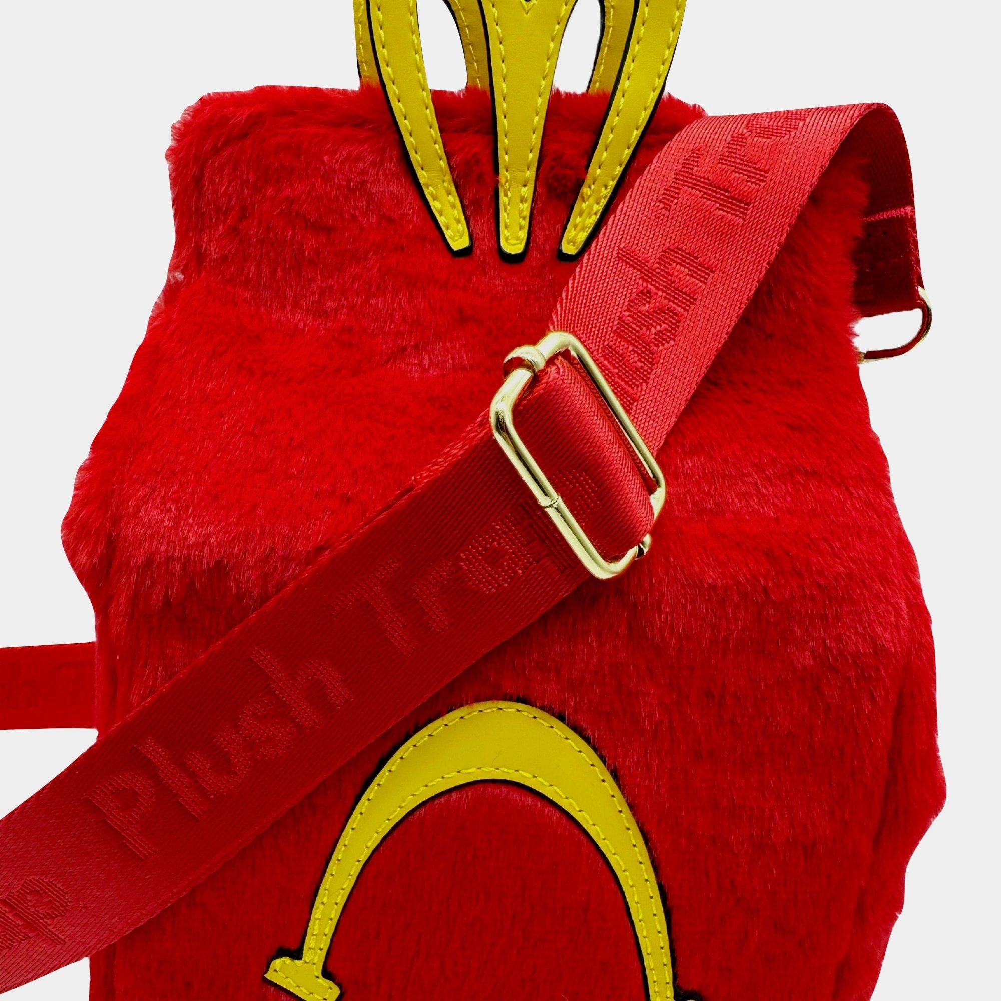 Furry Red Faux Fur Tote Bag – Golden Arch Statement Handbag for Y2K, Alt Fashion & Streetwear