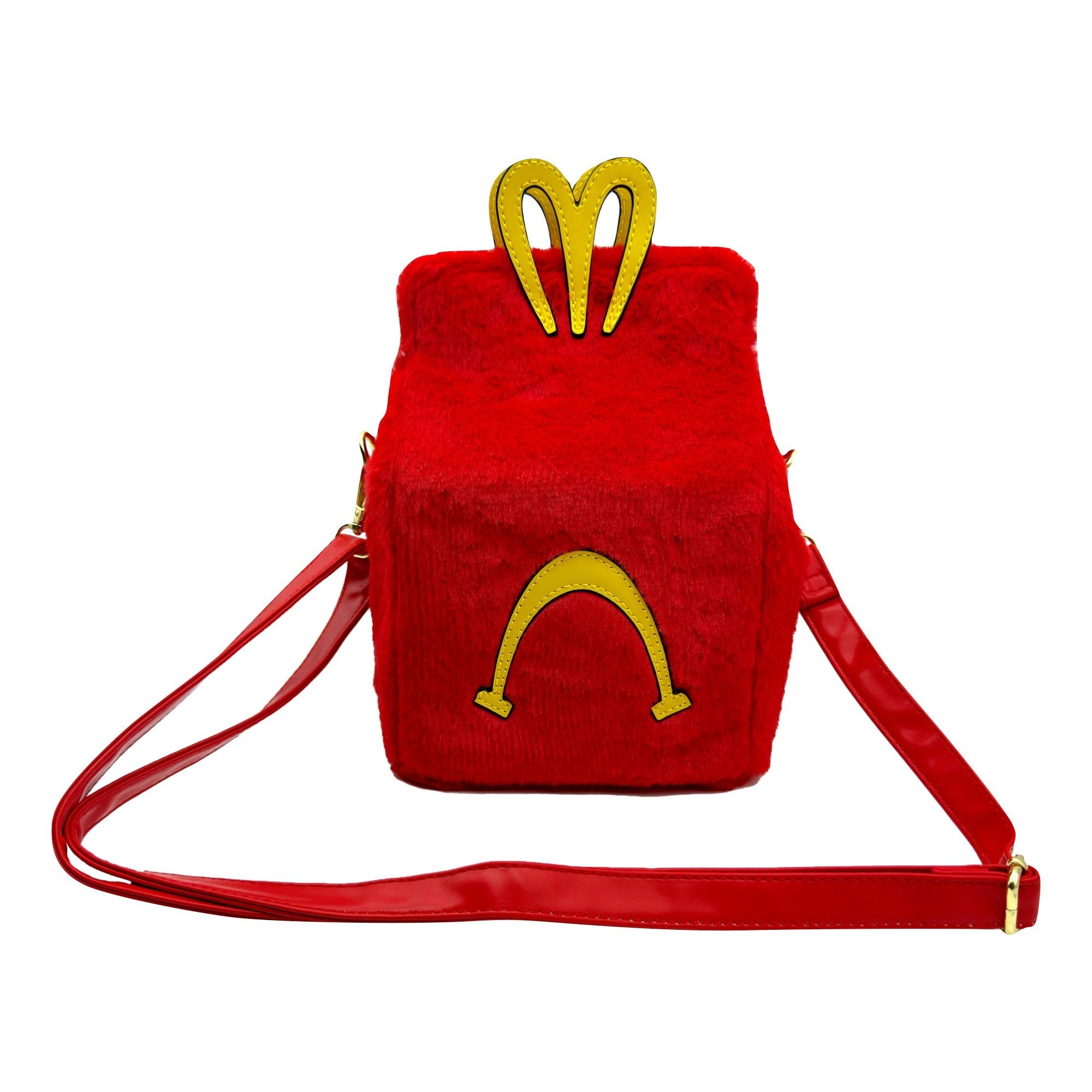 Furry Red Faux Fur Tote Bag – Golden Arch Statement Handbag for Y2K, Alt Fashion & Streetwear