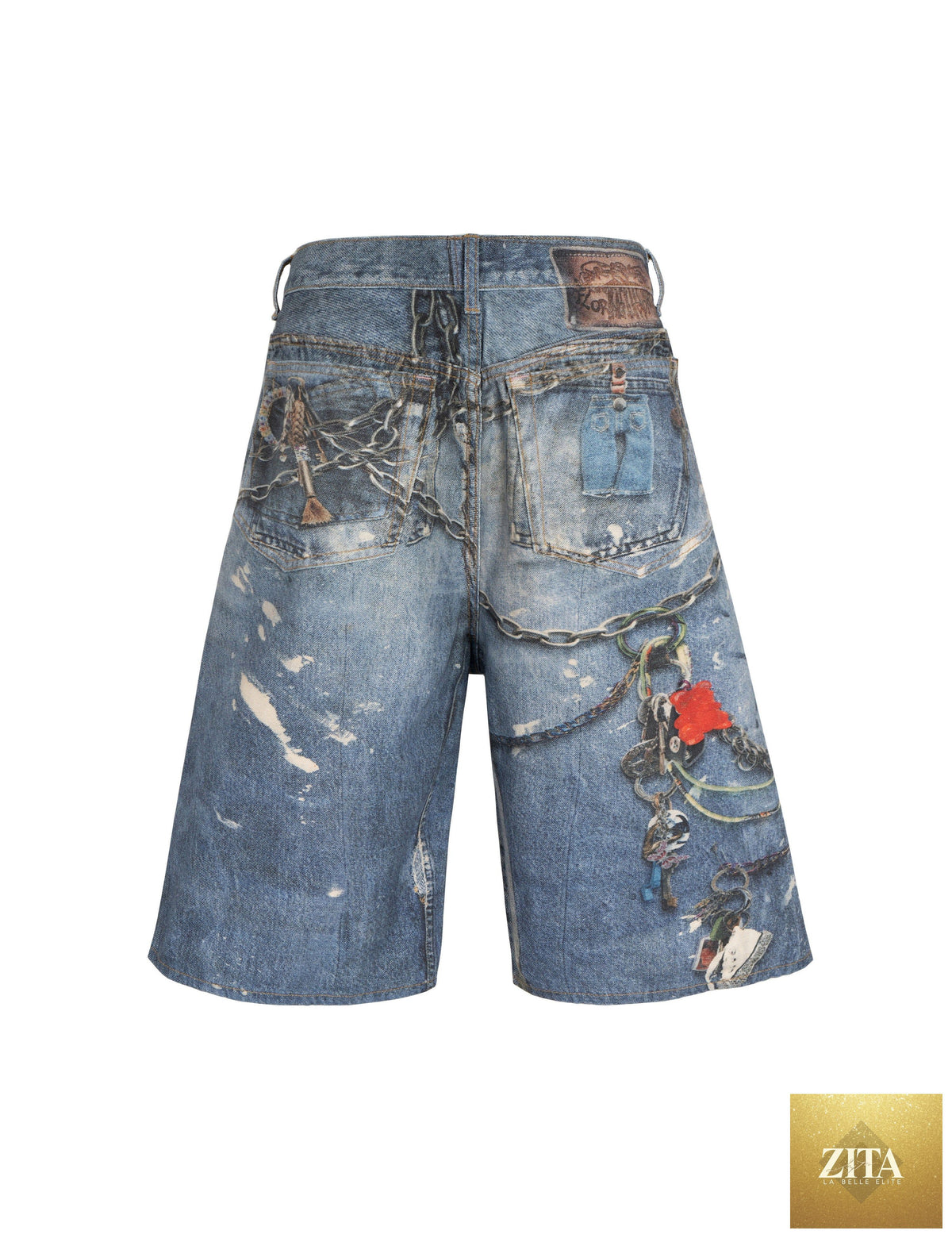 Undeveloped locksmith denim shorts featuring a classic blue wash, five-pocket design, and frayed hem for casual style.