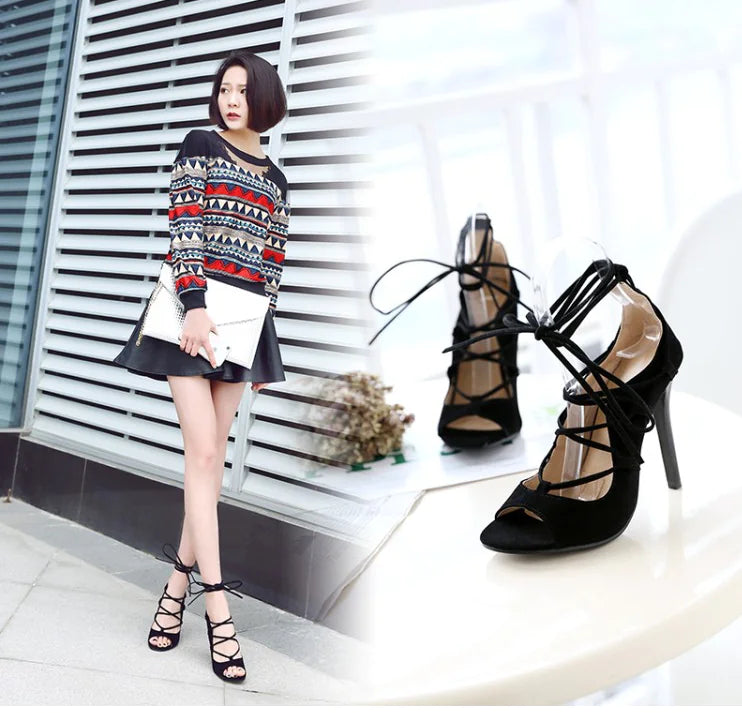 Trendy Attic Store01 women's Roman high heel peep toe sandals with block heels and open toe design, stylish and comfortable for summer.