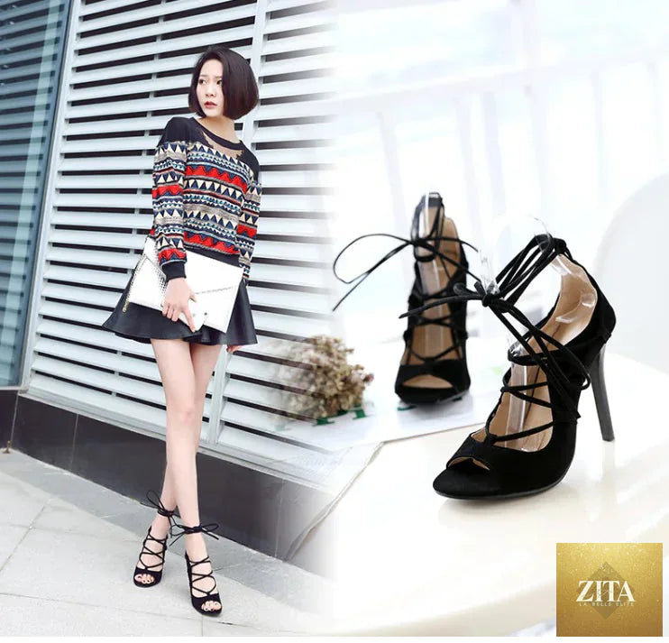 Trendy Attic Store01 women's Roman high heel peep toe sandals with block heels and open toe design, stylish and comfortable for summer.