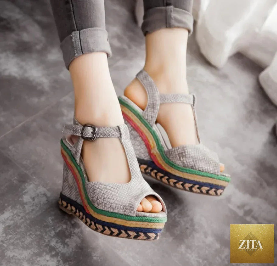 Women's thick-soled high heel wedge sandals featuring stylish straps and a trendy design by Trendy Attic Store01.