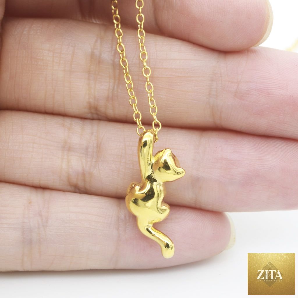 Gold-plated cat charm necklace by BandsCo Straps featuring a dainty pendant in minimalist style, perfect for a gift for her.