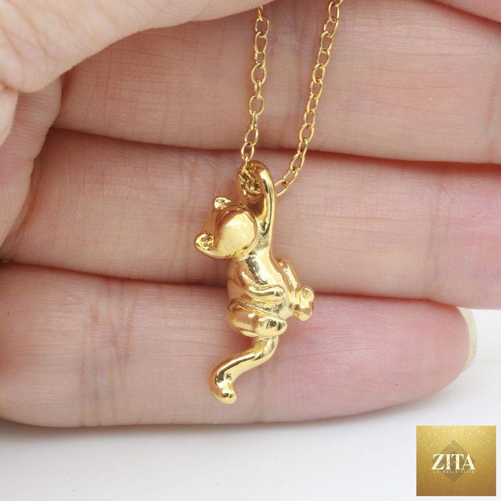 Gold-plated cat charm necklace with dainty pendant, perfect gift for her, from BandsCo Straps jewelry collection.