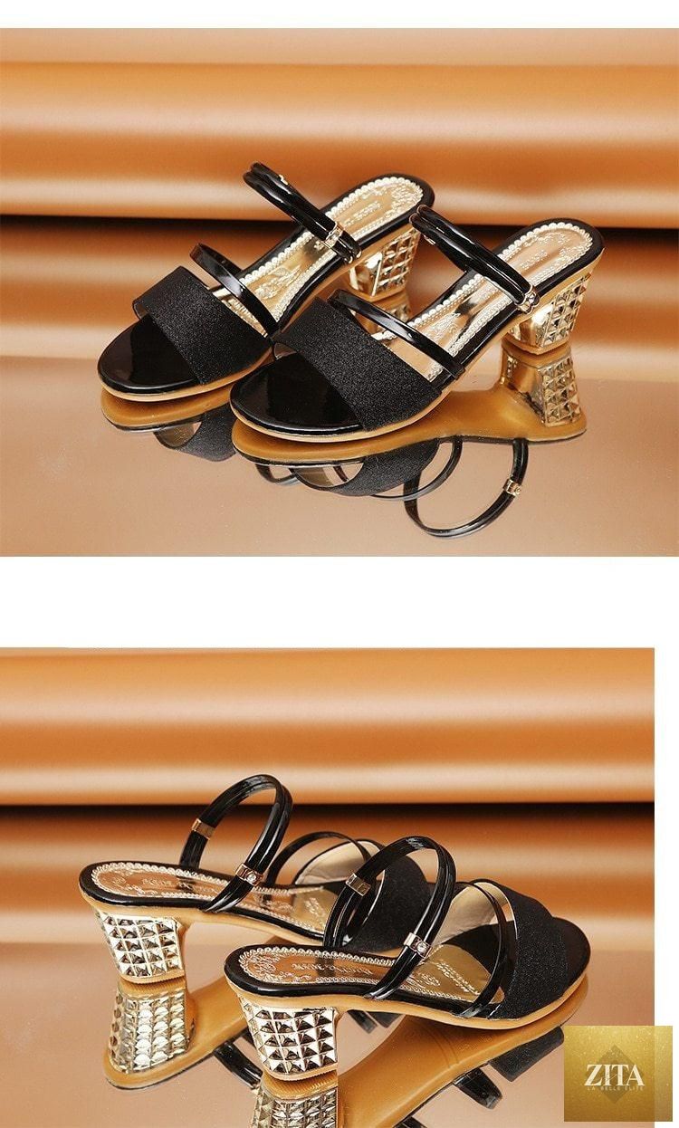 Gold Stevvex women's summer open-toe sandals with ankle strap, low heels, suitable for dressy and party occasions.