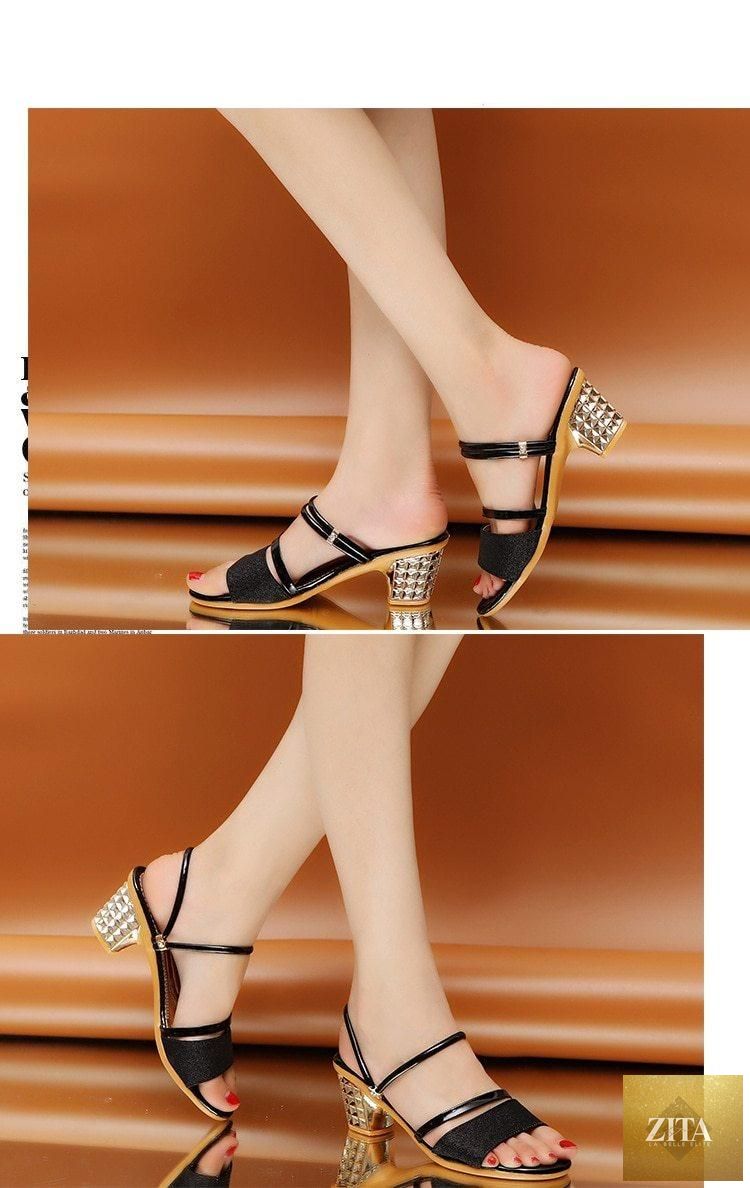 Gold Stevvex women's summer open toe sandals with ankle strap, low heels, perfect for dressy, party, or casual occasions.