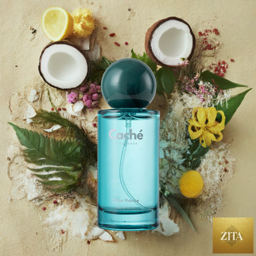 Unisex fragrance Caché Brise Marine by elvis+elvin with a sleek bottle and marine-inspired design.