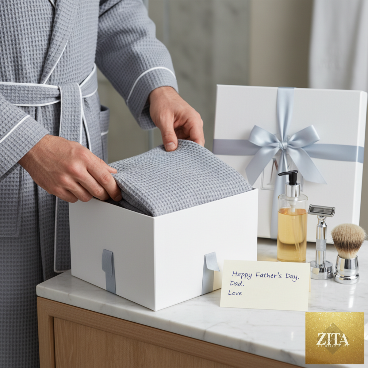 Gray men's waffle piping robe by Lotus Linen, made of soft, comfortable fabric with a relaxed fit and piping details.