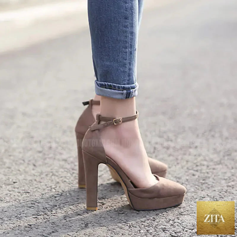 Korean-style pointed toe chunky heels for women, stylish and modern footwear from Trendy Attic Store01.