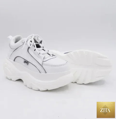 White heart-shaped platform women's sneakers with thick soles, stylish and trendy footwear by Trendy Attic Store01.