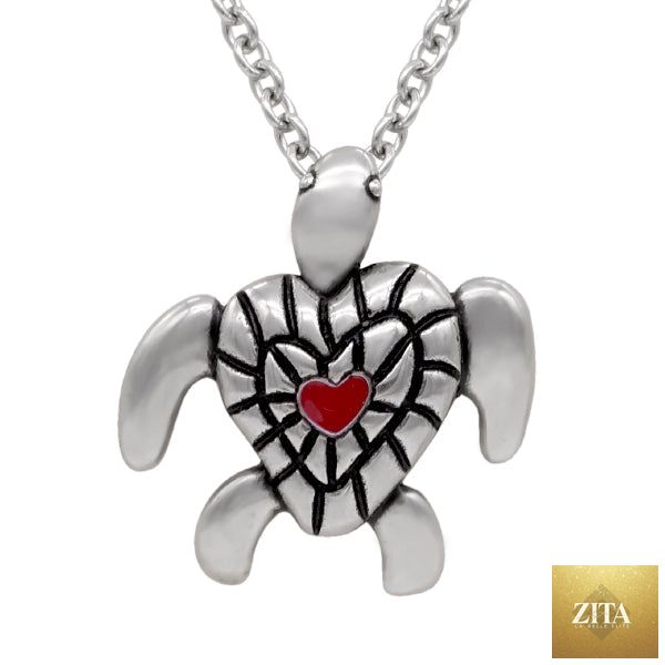Silver Heart Shell Turtle Necklace for Women featuring an ocean-inspired turtle pendant, crafted by BandsCo Straps.
