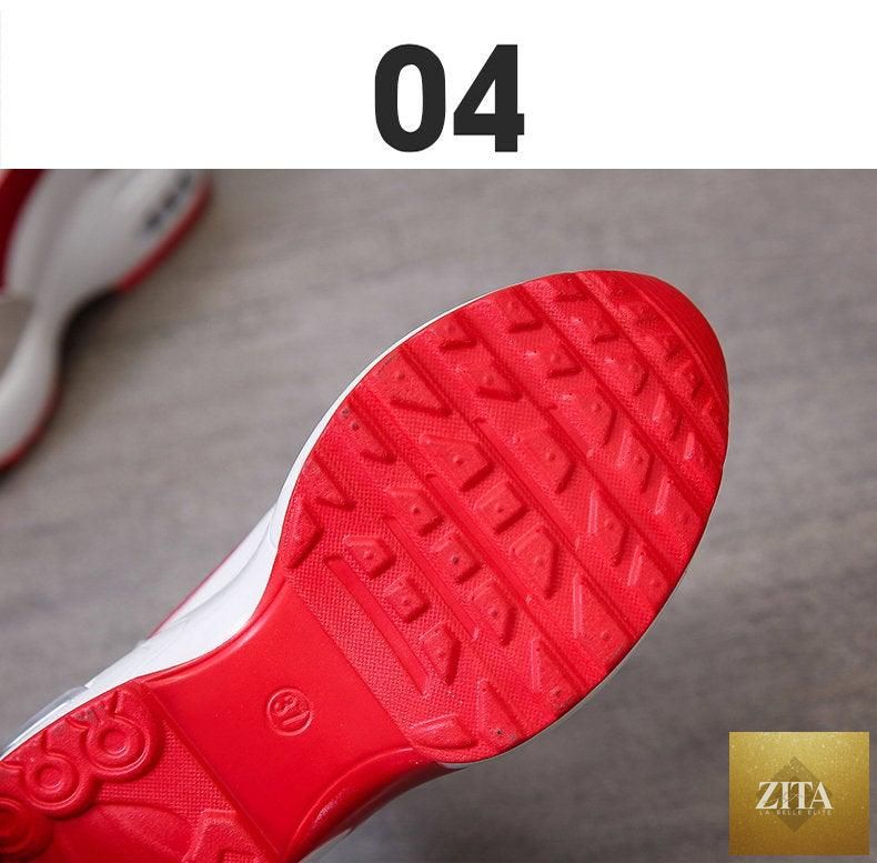 Red and black women's sneakers by 12timbers with air cushion sole, lace-up platform, leather accents, perfect for casual and athletic wear.