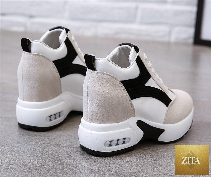 Red and black women's sneakers by 12timbers featuring air cushion soles, lace-up platform, leather material, and sporty casual style.