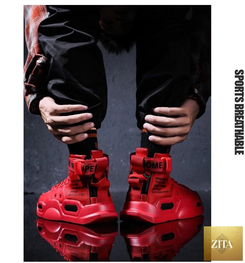 Stevvex high-top red trend sneakers for men, breathable lightweight basketball shoes for hip hop, casual, running, and sports.