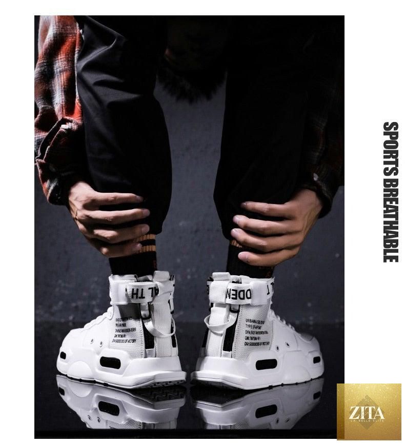 Stevvex high-top red sneakers for men, breathable lightweight basketball shoes with a trendy hip-hop style and sporty design.