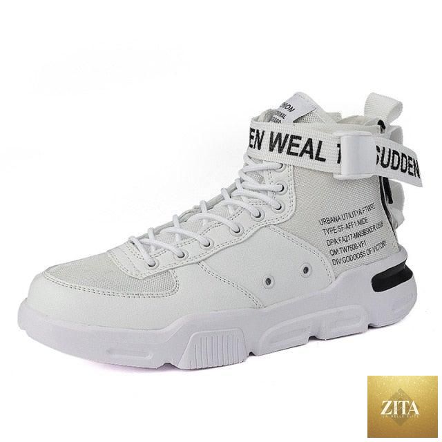 Stevvex men's high-top red sneakers featuring breathable lightweight design, suitable for hip hop, sports, and casual wear.