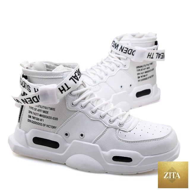 Stevvex high-top red sneakers for men, breathable lightweight sports shoes with a trendy hip-hop style and stylish design.