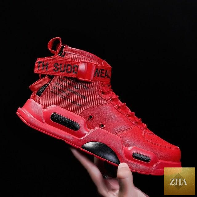 Stevvex high-top red trend sneakers for men, breathable lightweight basketball shoes, stylish hip-hop casual athletic footwear.