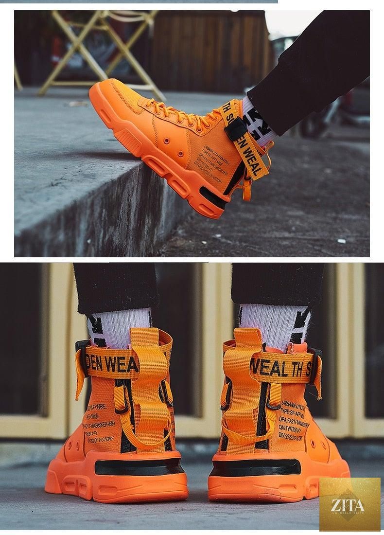 Stevvex high-top red sneakers for men, breathable lightweight basketball and running shoes with trendy hip-hop style and premium design.