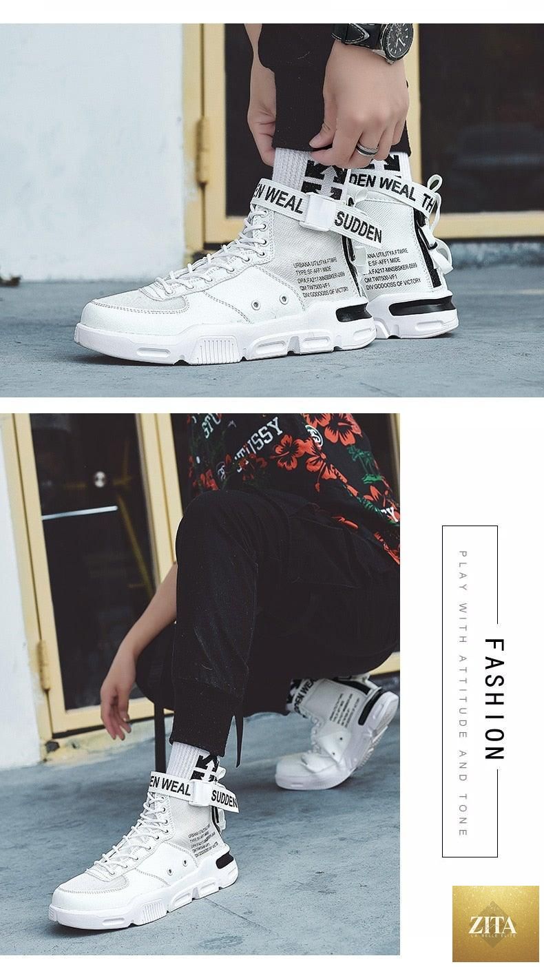 Stevvex high top red sneakers for men, breathable lightweight basketball shoes with a trendy hip-hop style and athletic design.