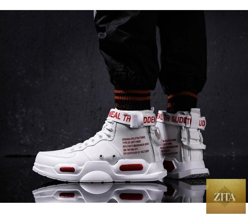 Stevvex high-top red sneakers for men, breathable lightweight design, suitable for hip hop, casual, sports, and running.