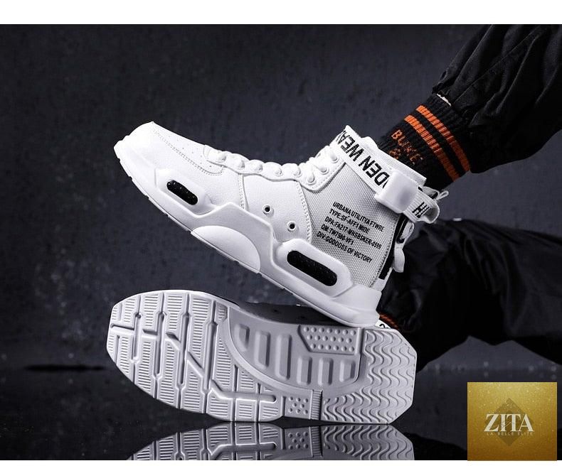 Stevvex high-top red sneakers for men, breathable lightweight basketball and running shoes with a trendy hip-hop style.
