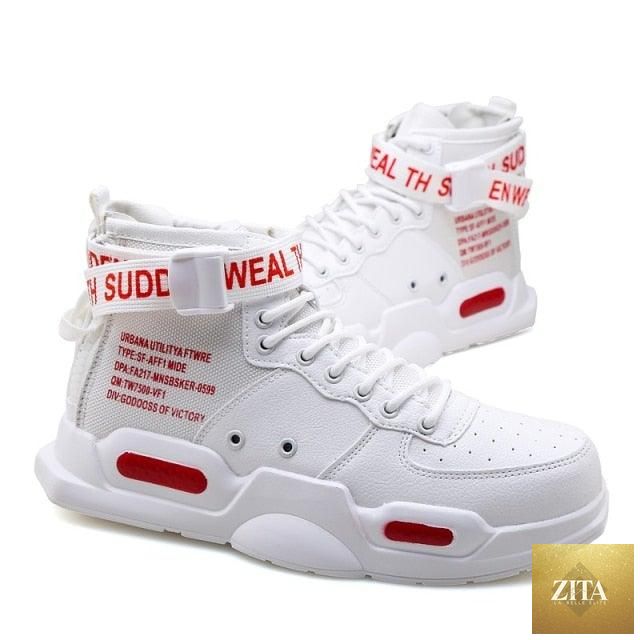 Stevvex high-top red men's sneakers with breathable lightweight design, suitable for hip-hop, sports, and casual fashion.