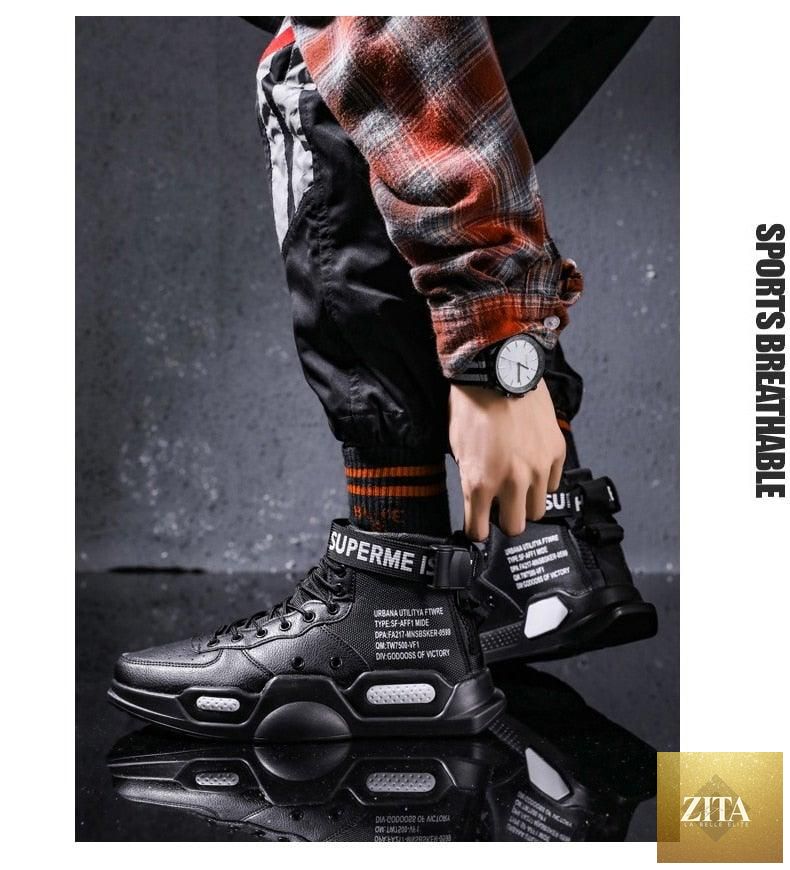 Stevvex high-top red sneakers for men with breathable lightweight design, perfect for hip hop, casual, basketball, and running.