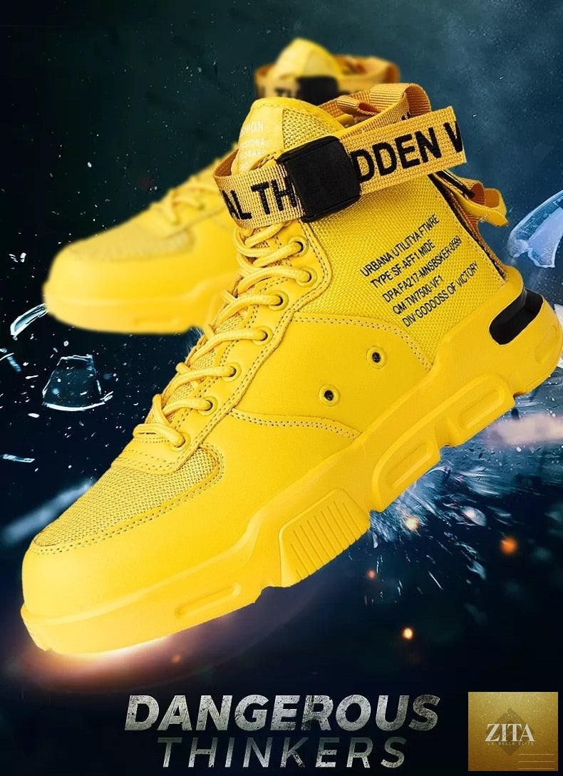 Stevvex high-top red basketball sneakers for men, breathable lightweight sport shoes with hip hop and casual style.