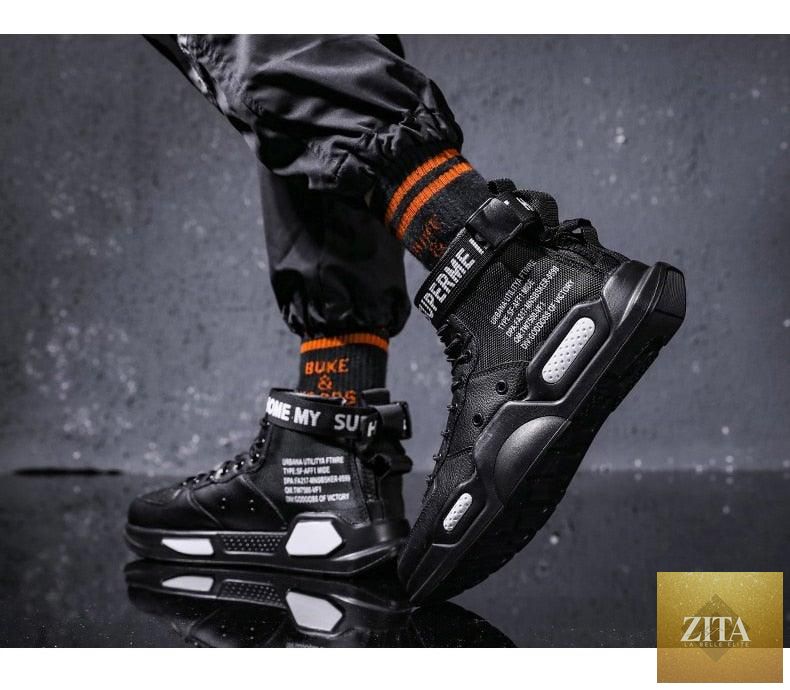 Stevvex men's high-top red trend sneakers with breathable lightweight design, ideal for hip hop, casual, basketball, and running.
