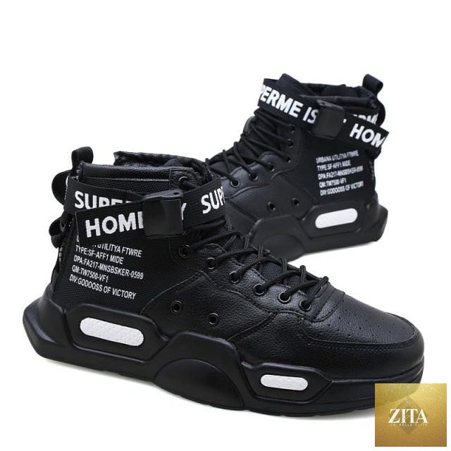 Stevvex high-top red sneakers for men, breathable lightweight sport shoes with trendy hip-hop and basketball style.