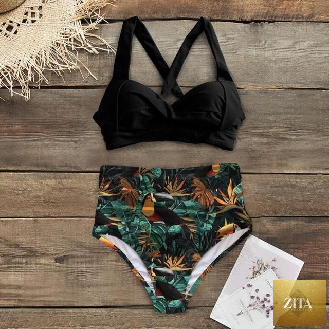 Stevvex high waist halter bikini set with printed two-piece swimwear for women, featuring a wrap design for summer beach days.