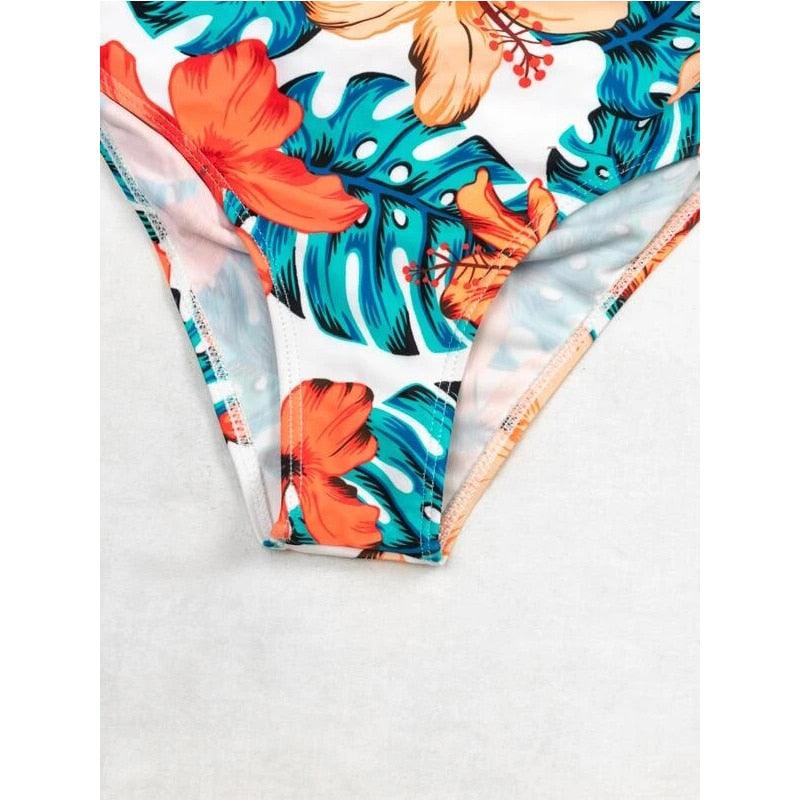 High-Waist Swimwear Set Summer Floral Print Bikini Swimsuit Beachwear Women Push-Up Bathing Suit Tie Dye 3 Pieces Strings High Cut Bikini Set Bathing Suits