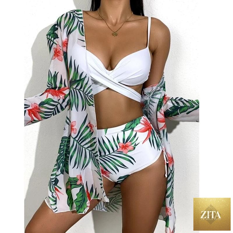 Stevvex high-waist floral print bikini set with push-up top, tie dye design, and matching high-cut bottoms for women’s beachwear.