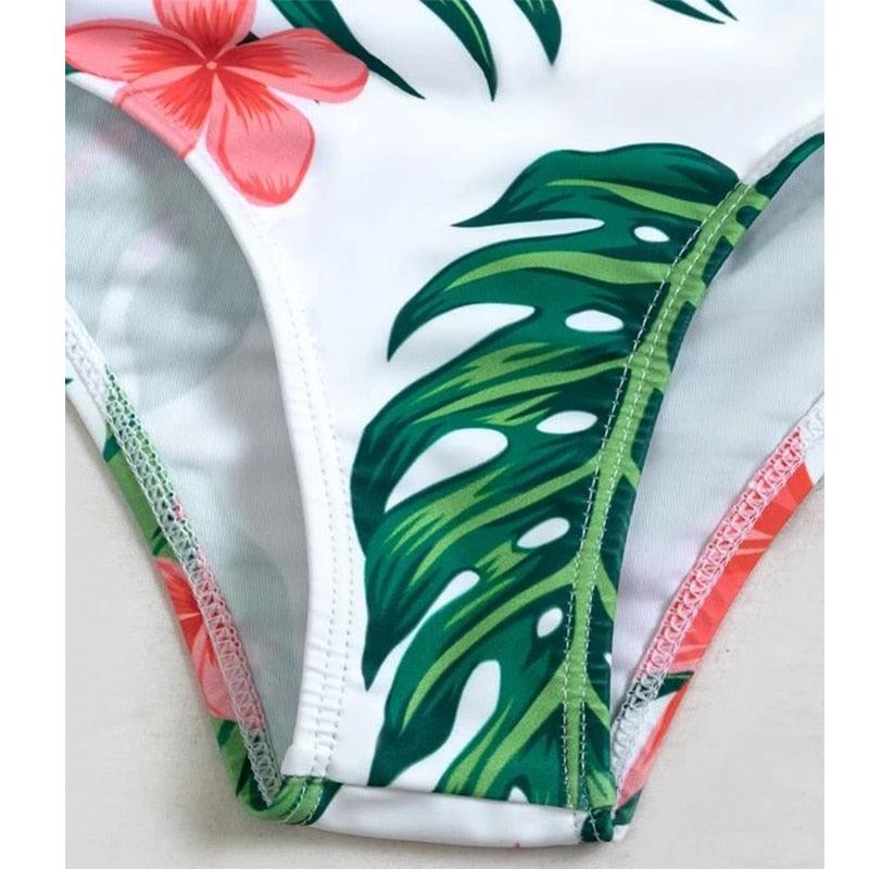 High-Waist Swimwear Set Summer Floral Print Bikini Swimsuit Beachwear Women Push-Up Bathing Suit Tie Dye 3 Pieces Strings High Cut Bikini Set Bathing Suits