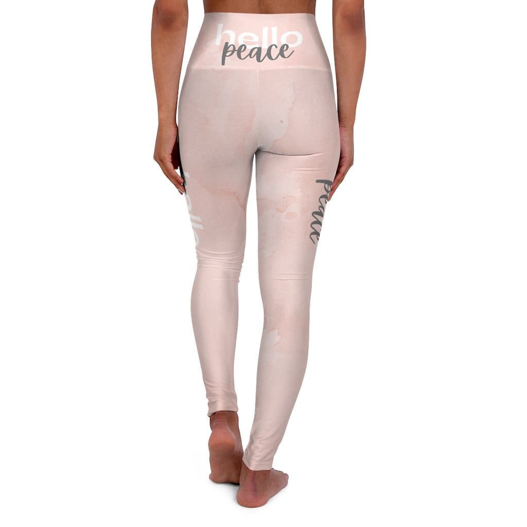 High Waisted Yoga Leggings - Peach Marble Hello Peace Graphic Style Grey Coco
