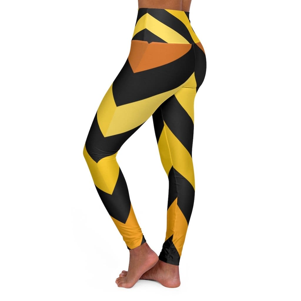 High Waisted Yoga Pants - Black and Yellow Herringbone Style Sports Grey Coco