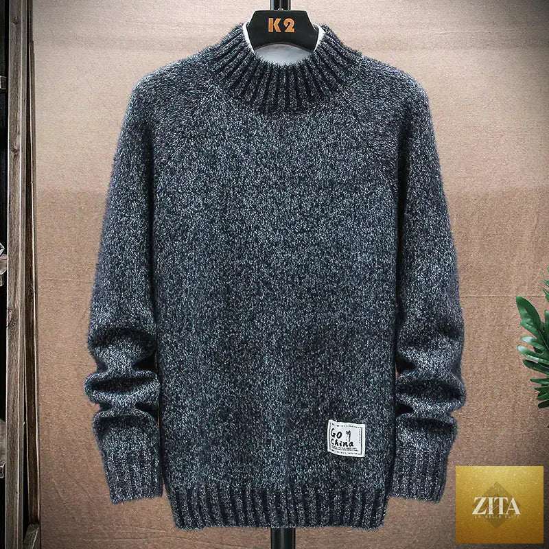 Men's knitted sweater top and bottoming shirt from Trendy Attic Store01, featuring a cozy, textured knit fabric in neutral tones.