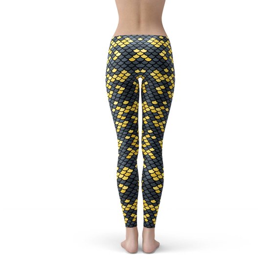 Mermaid Leggings with Dark Gray and Yellow Fish Scales Pattern Print Maroon Sooty